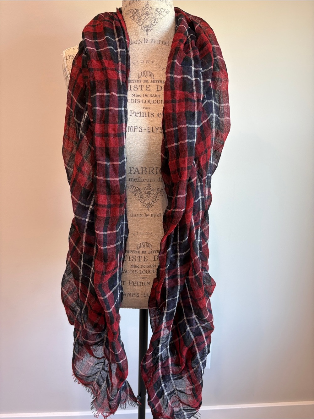 Plaid Lightweight Wrap Scarf in Red and Black